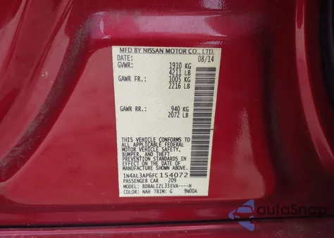 2015 Nissan Altima 2.5 Sv из США, поврежденный, VIN 1N4AL3AP6FC154072